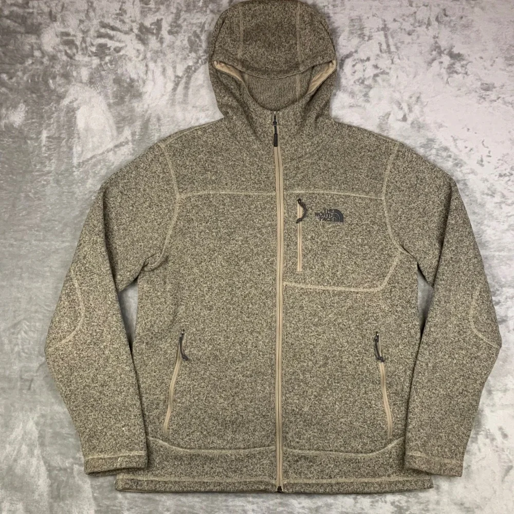 The North Face Gordon Lyons Full Zip Hoodie Men L Heathered Beige Fleece Outdoor
